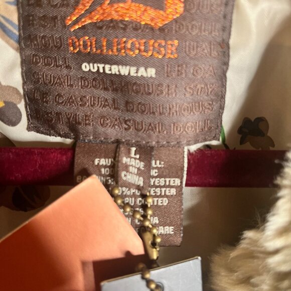 Dollhouse Womens Faux Fur Coat Large Leopard Print Outerwear new with tags $110 - Picture 4 of 5